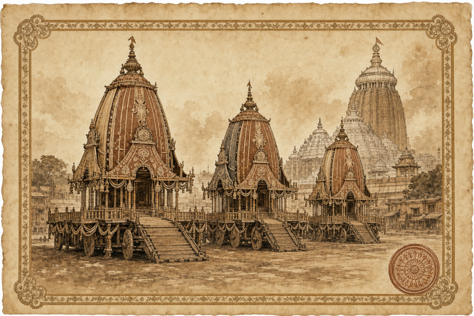 Historic Ratha Yatra chariot document illustration