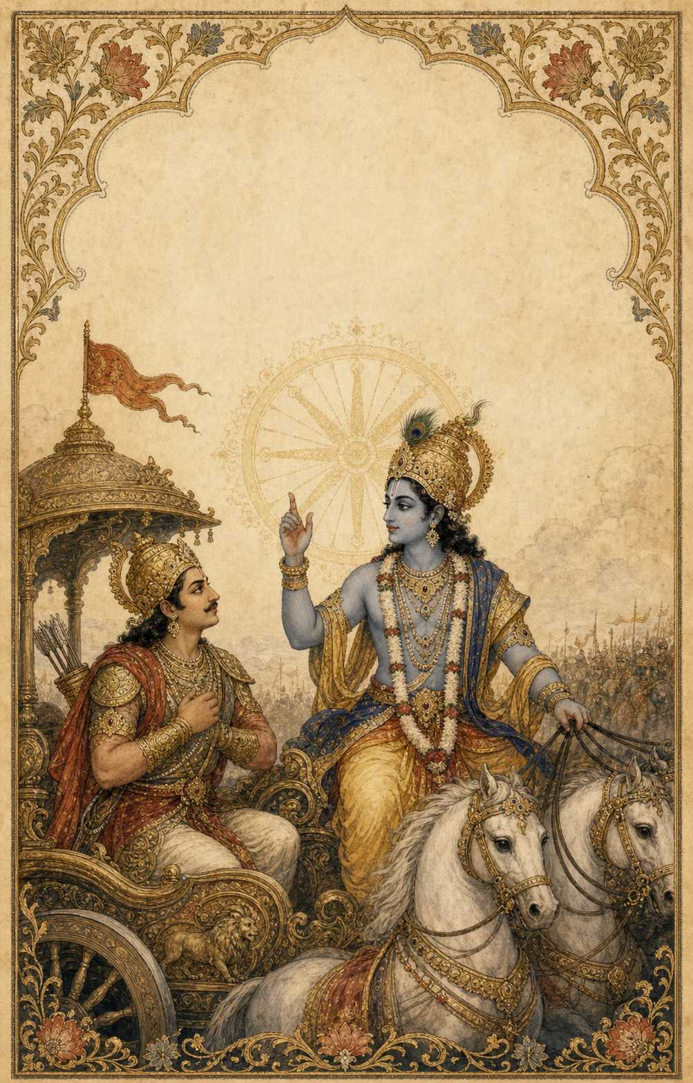 Krishna and Arjuna manuscript illustration