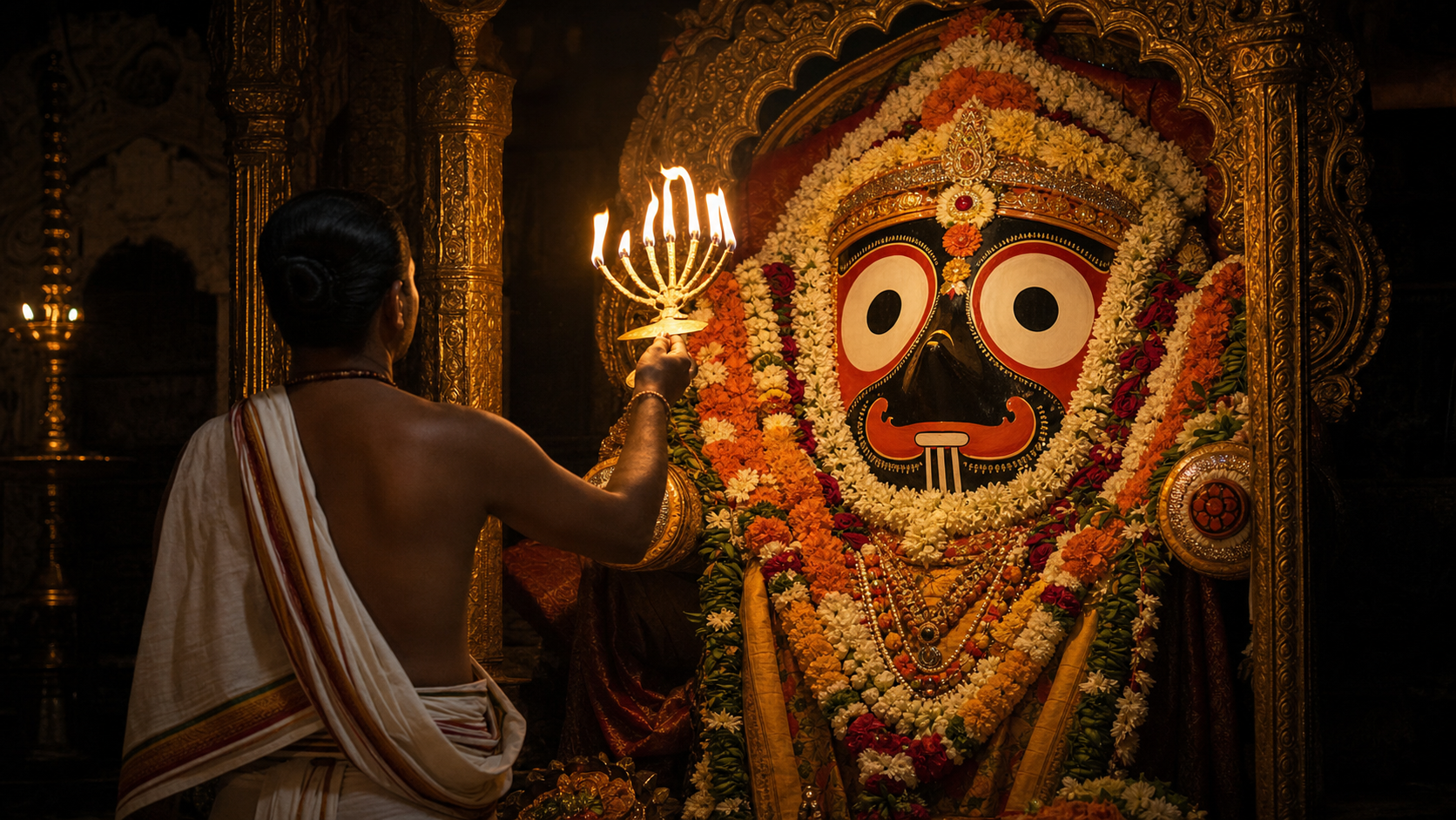 Sevayat performing aarti before Lord Jagannath